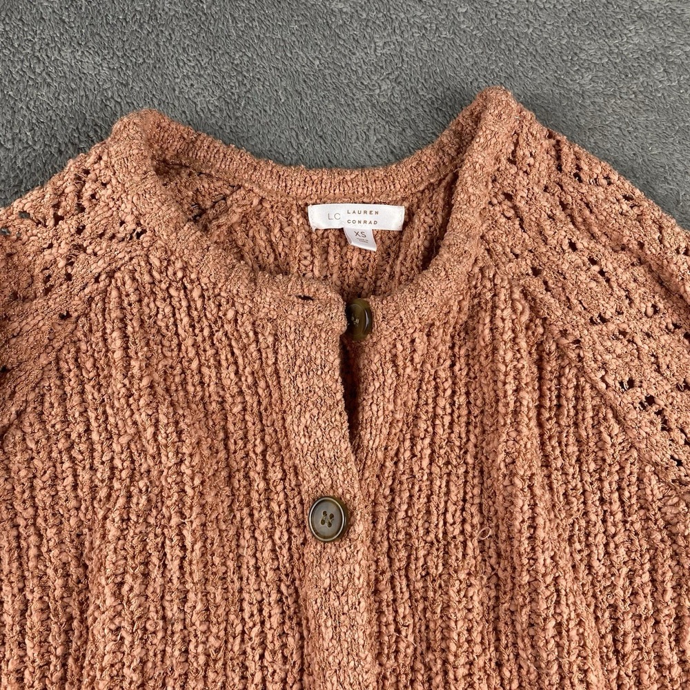 Lauren Conrad Sweater Womens XS Orange Long Sleeve Button Up - Picture 3 of 13
